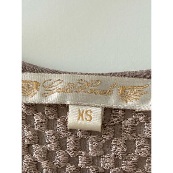 Gold Hawk Tassel Front Long Sleeve Peasant Blouse Womens Tan Size XS - Picture 8 of 8